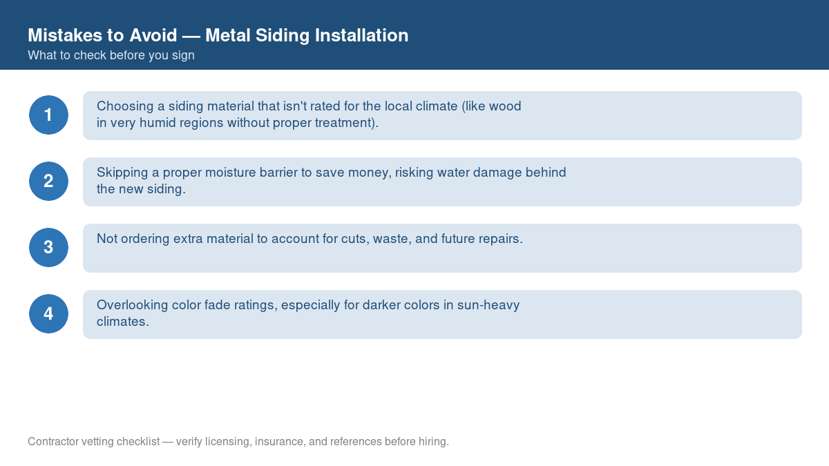 Checklist of common mistakes to avoid with metal siding installation