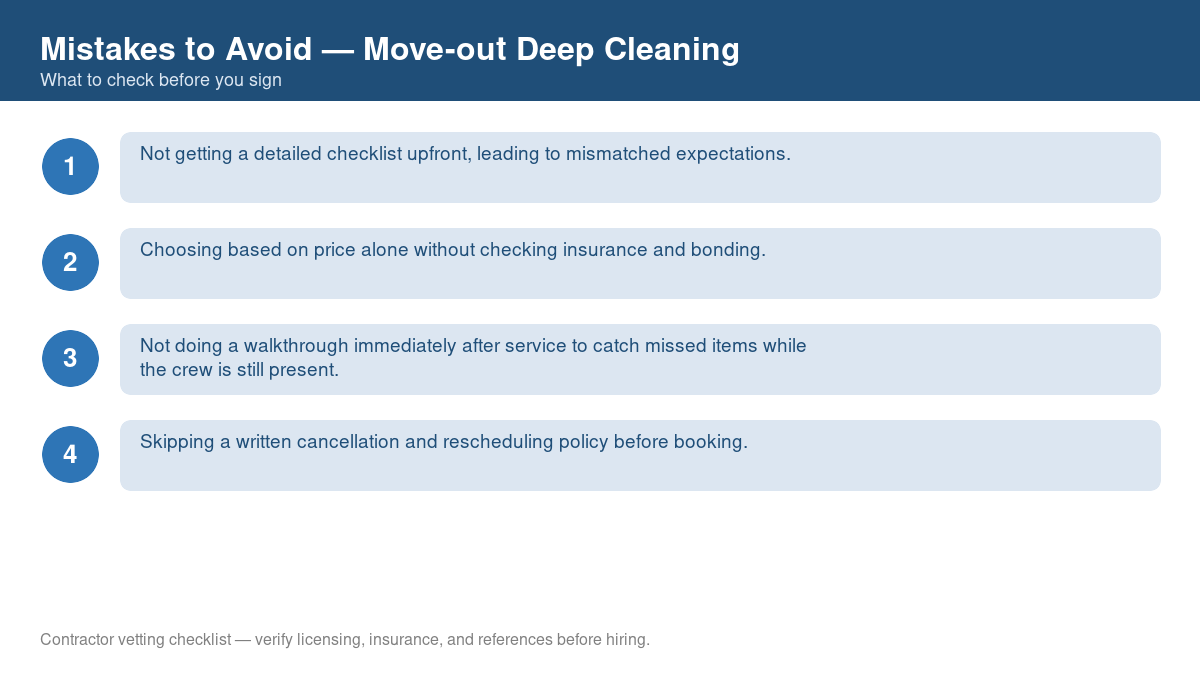 Checklist of common mistakes to avoid with move-out deep cleaning