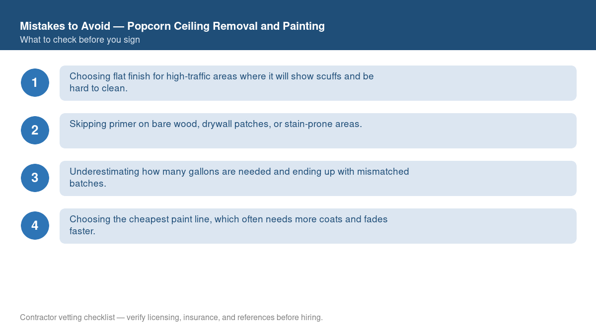 Checklist of common mistakes to avoid with popcorn ceiling removal and painting