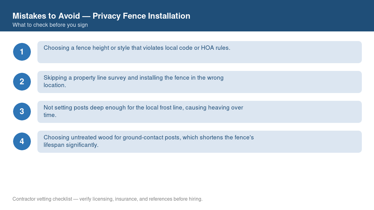 Checklist of common mistakes to avoid with privacy fence installation