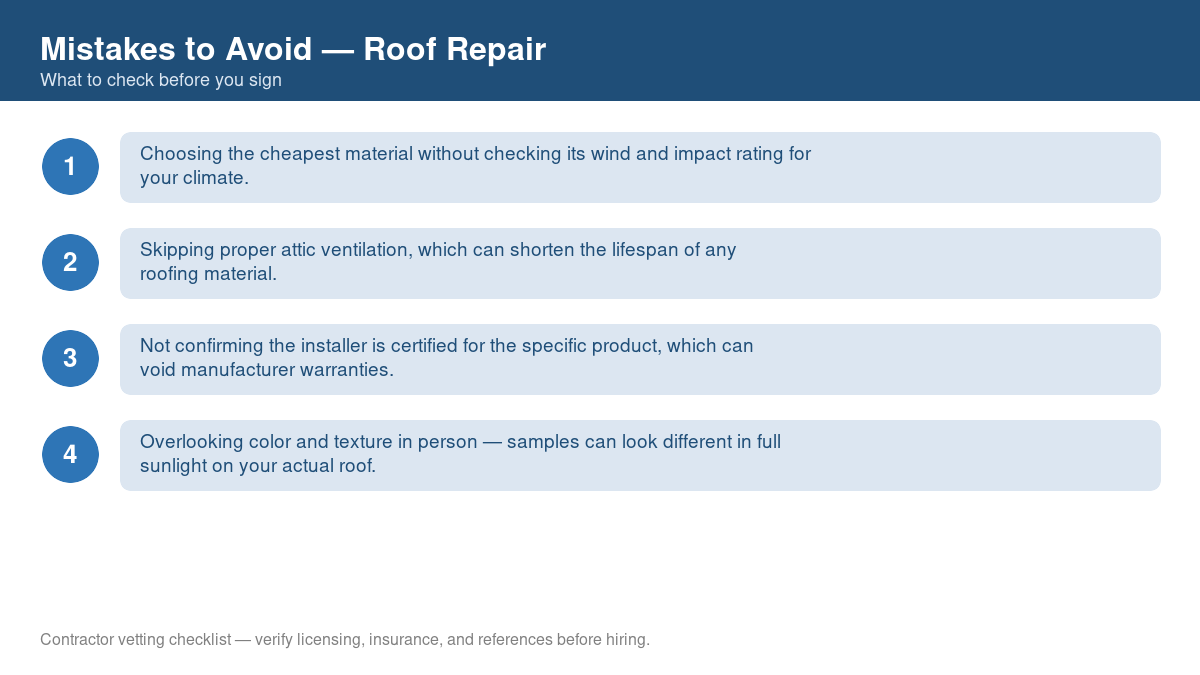 Checklist of common mistakes to avoid with roof repair