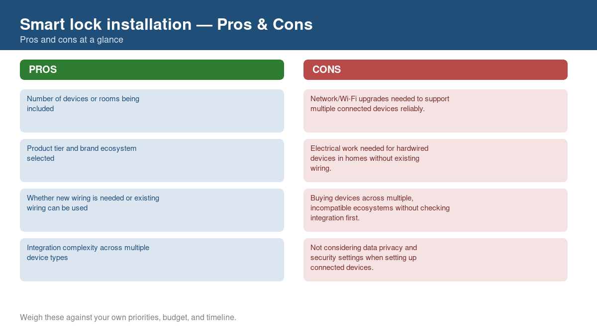 Pros and cons comparison chart for smart lock installation
