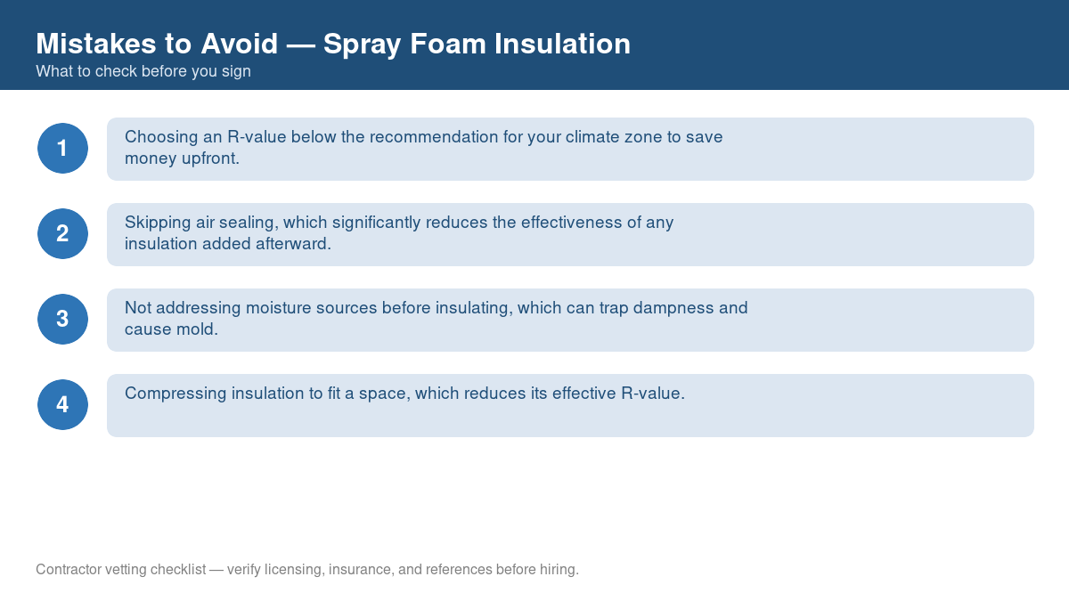 Checklist of common mistakes to avoid with spray foam insulation