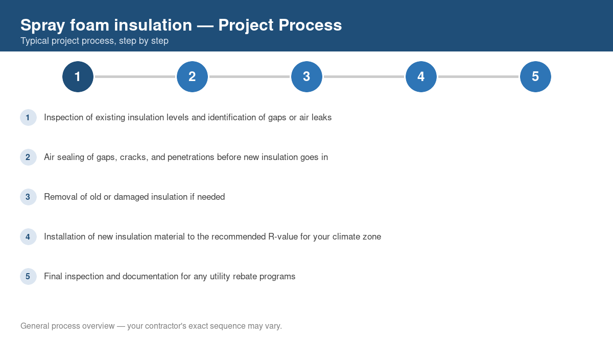 Step-by-step diagram of the typical process for spray foam insulation