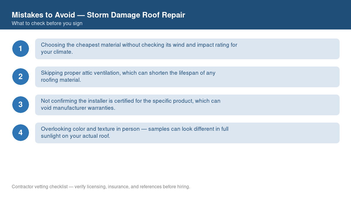 Checklist of common mistakes to avoid with storm damage roof repair