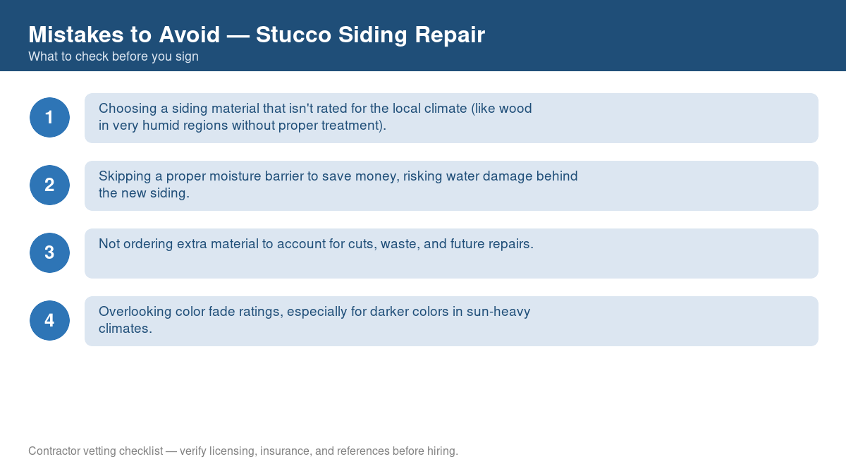 Checklist of common mistakes to avoid with stucco siding repair