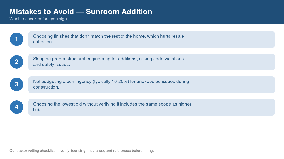 Checklist of common mistakes to avoid with sunroom addition