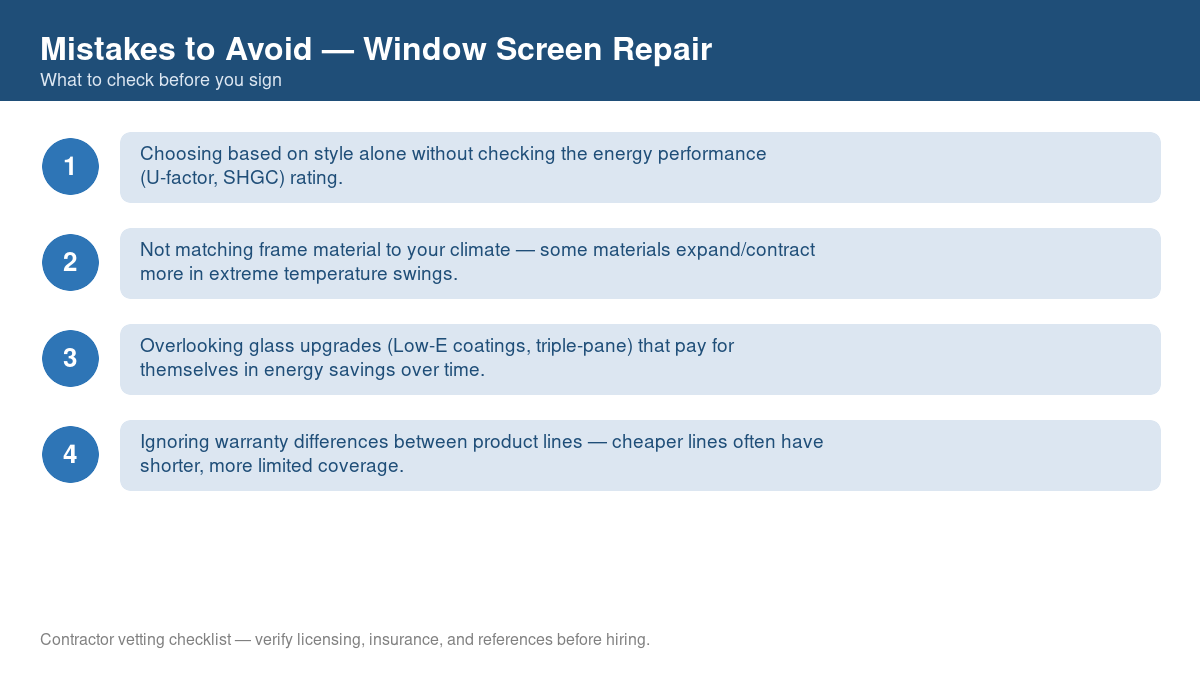 Checklist of common mistakes to avoid with window screen repair