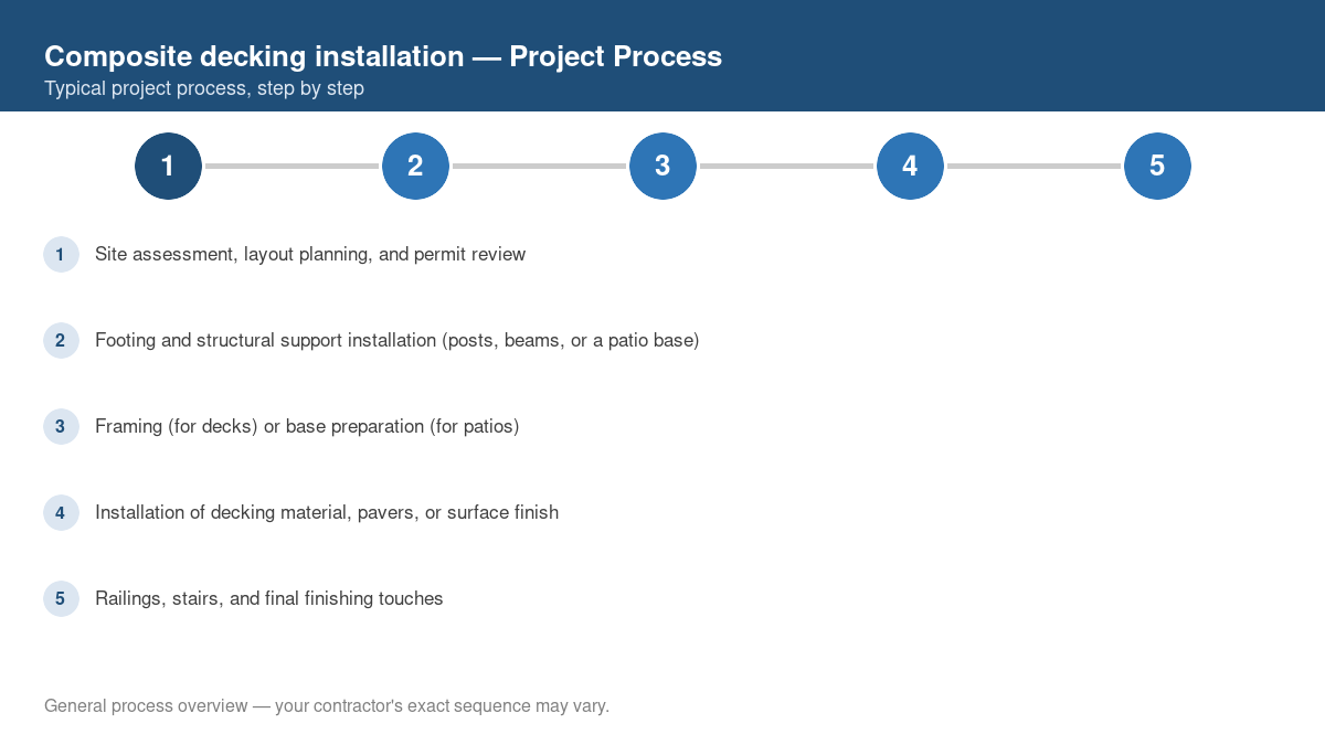 Step-by-step diagram of the typical process for composite decking installation