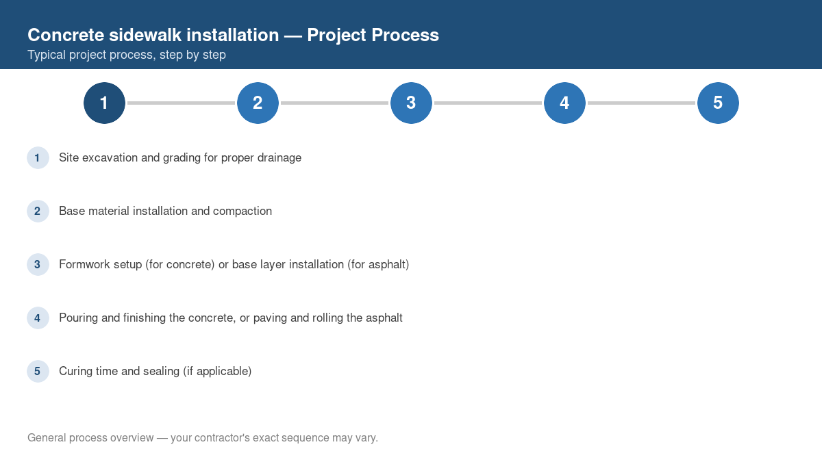 Step-by-step diagram of the typical process for concrete sidewalk installation