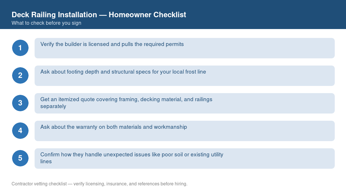 Checklist of steps to take before starting deck railing installation