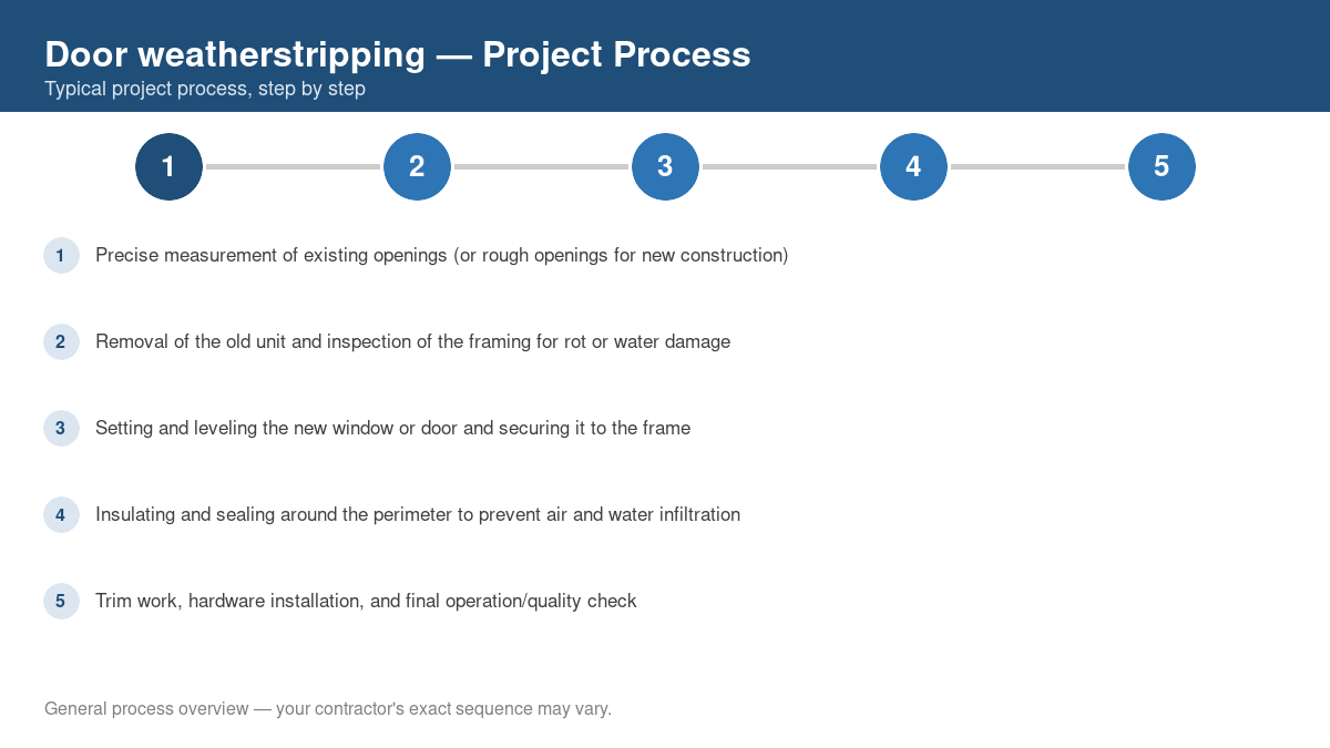 Step-by-step diagram of the typical process for door weatherstripping
