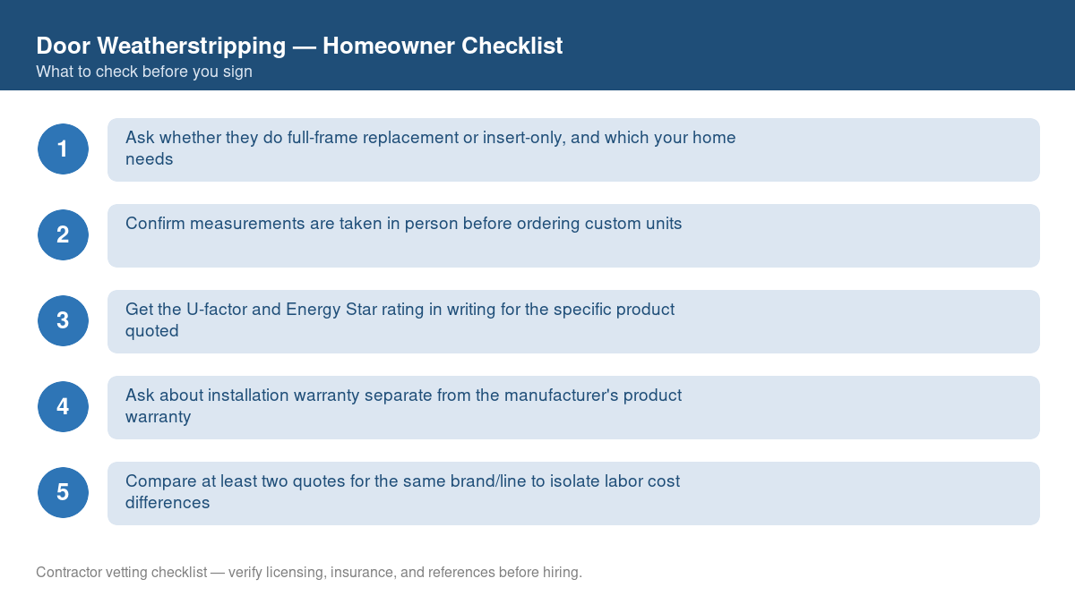 Checklist of steps to take before starting door weatherstripping