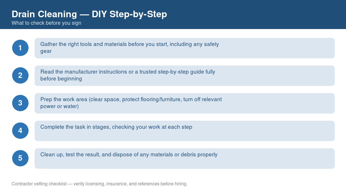 Checklist of step-by-step instructions for DIY drain cleaning