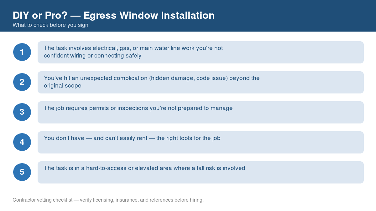 Checklist of signs you should call a professional instead of DIYing egress window installation