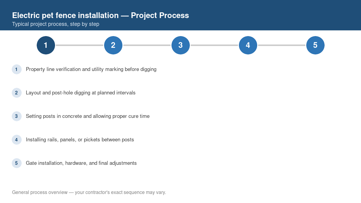 Step-by-step diagram of the typical process for electric pet fence installation