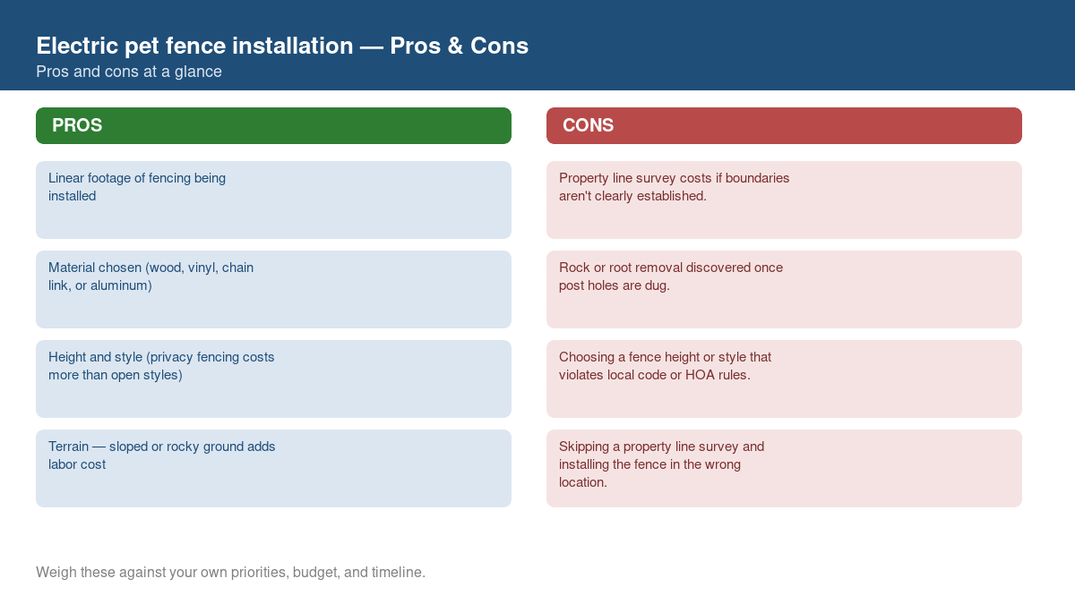 Pros and cons comparison chart for electric pet fence installation