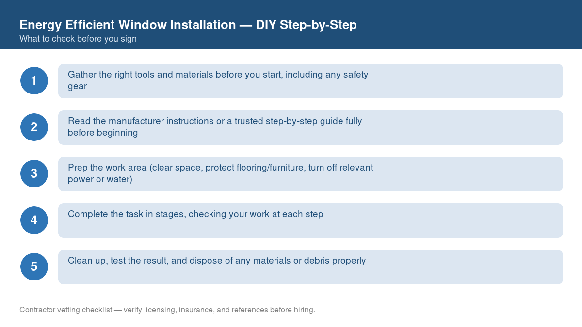 Checklist of step-by-step instructions for DIY energy efficient window installation