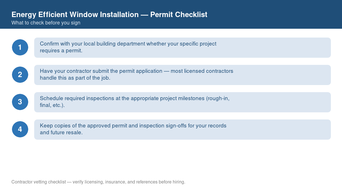Checklist of steps to get a permit for energy efficient window installation