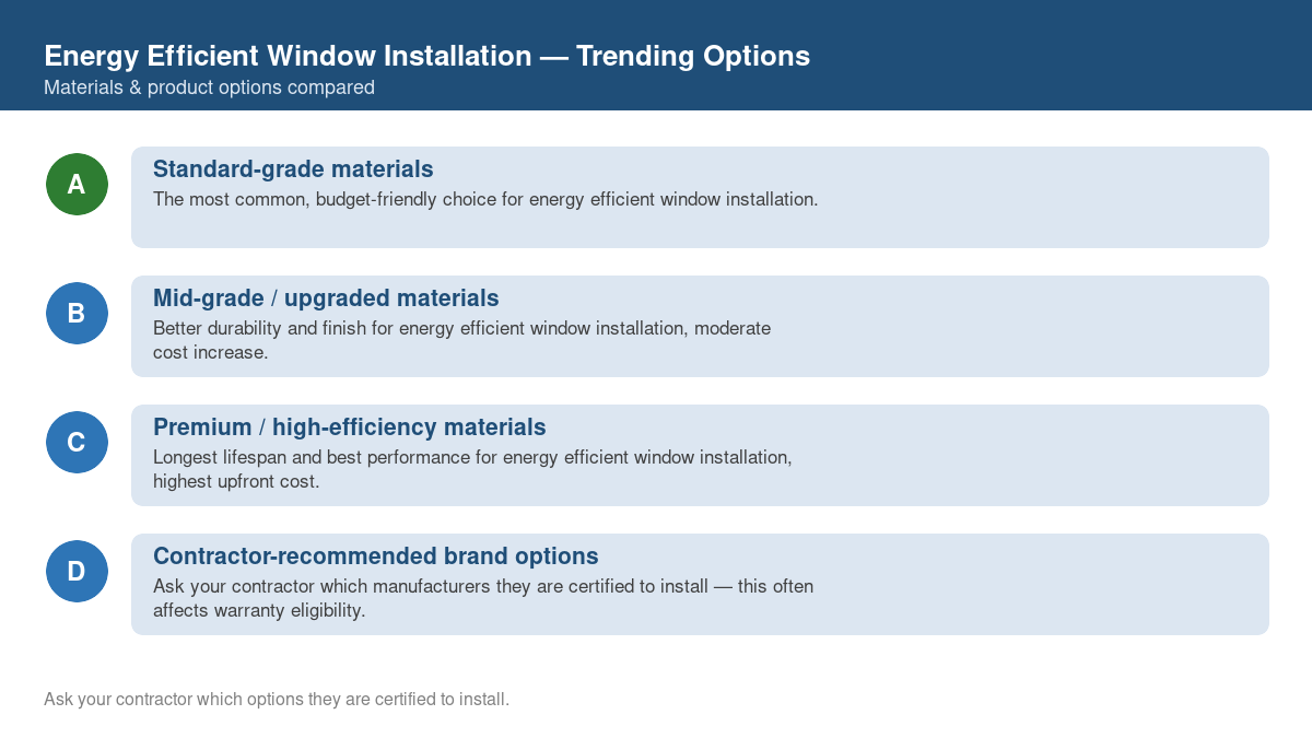 Comparison of trending material and product options for energy efficient window installation in 2026