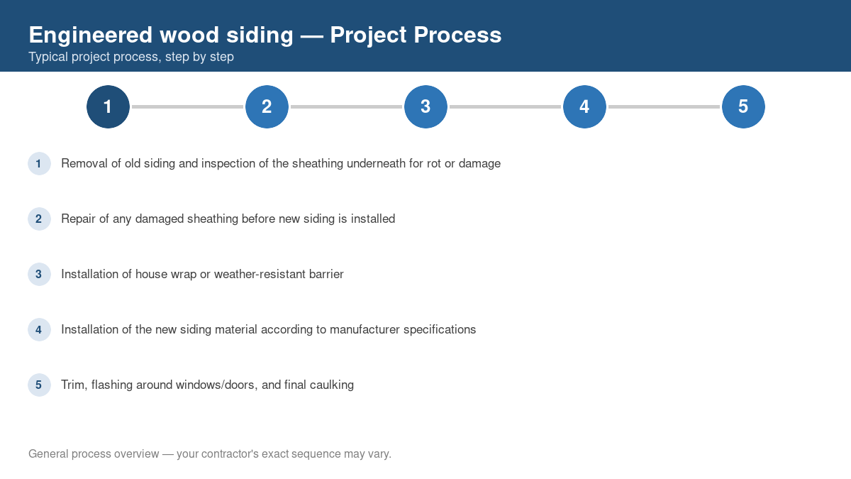 Step-by-step diagram of the typical process for engineered wood siding