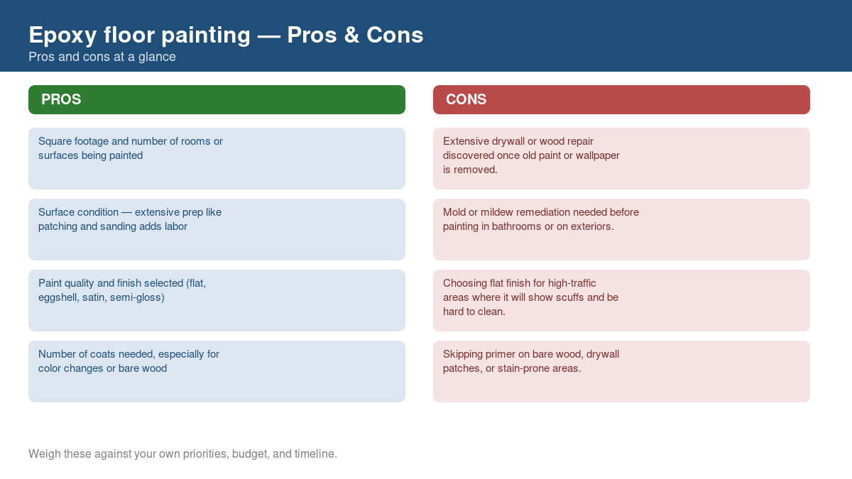 Pros and cons comparison chart for epoxy floor painting