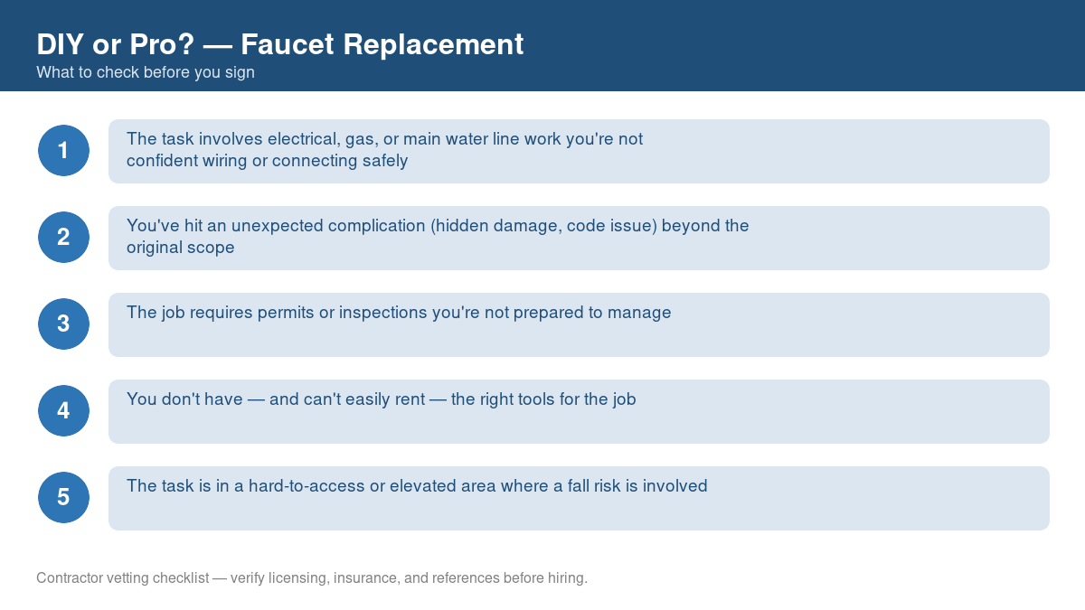 Checklist of signs you should call a professional instead of DIYing faucet replacement