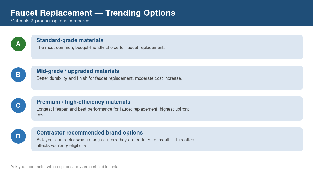 Comparison of trending material and product options for faucet replacement in 2026