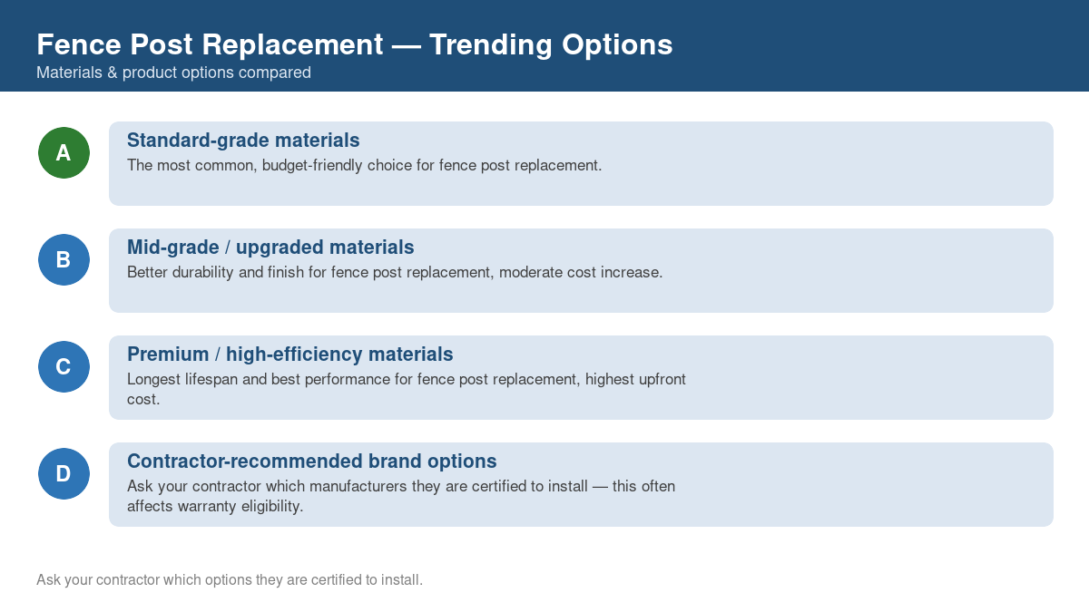 Comparison of trending material and product options for fence post replacement in 2026