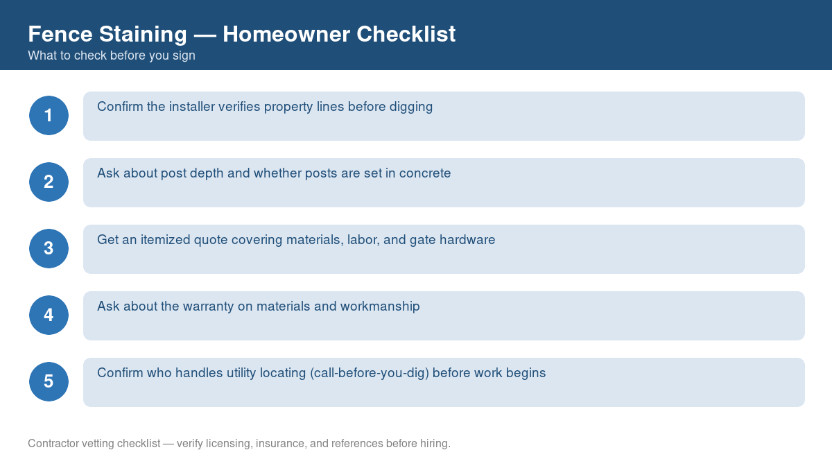 Checklist of steps to take before starting fence staining