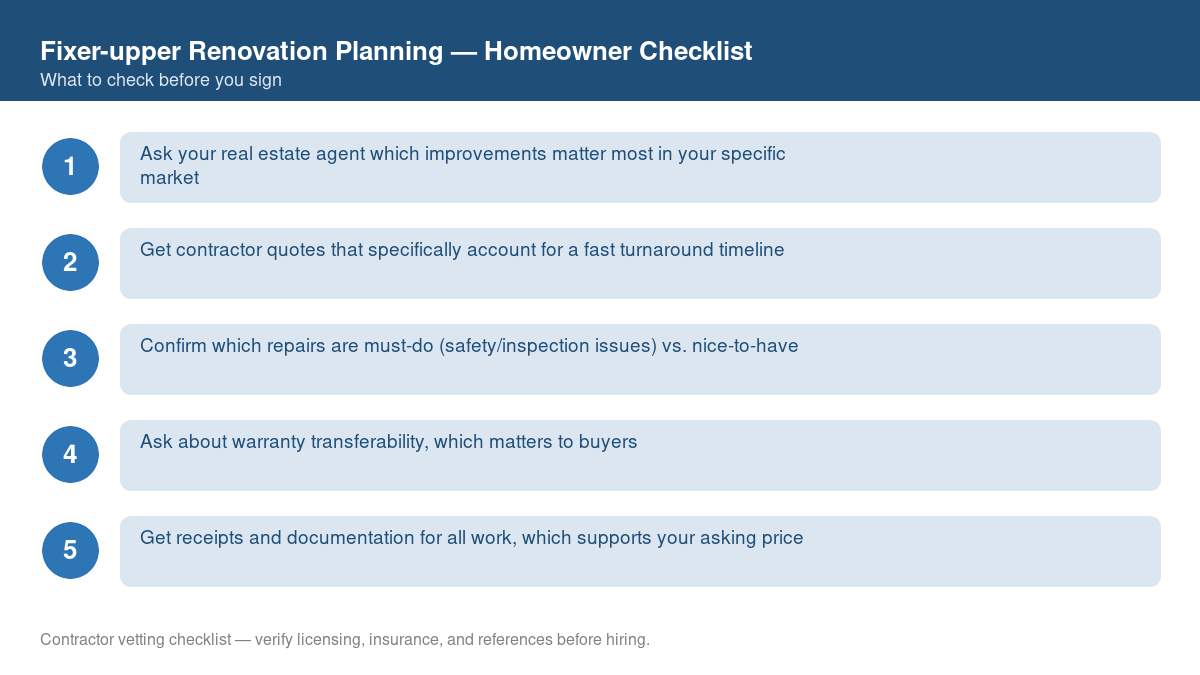Checklist of steps to take before starting fixer-upper renovation planning