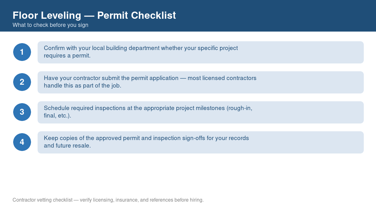 Checklist of steps to get a permit for floor leveling