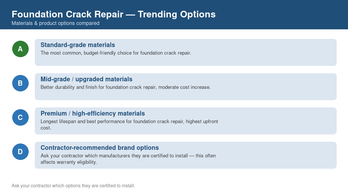 Comparison of trending material and product options for foundation crack repair in 2026