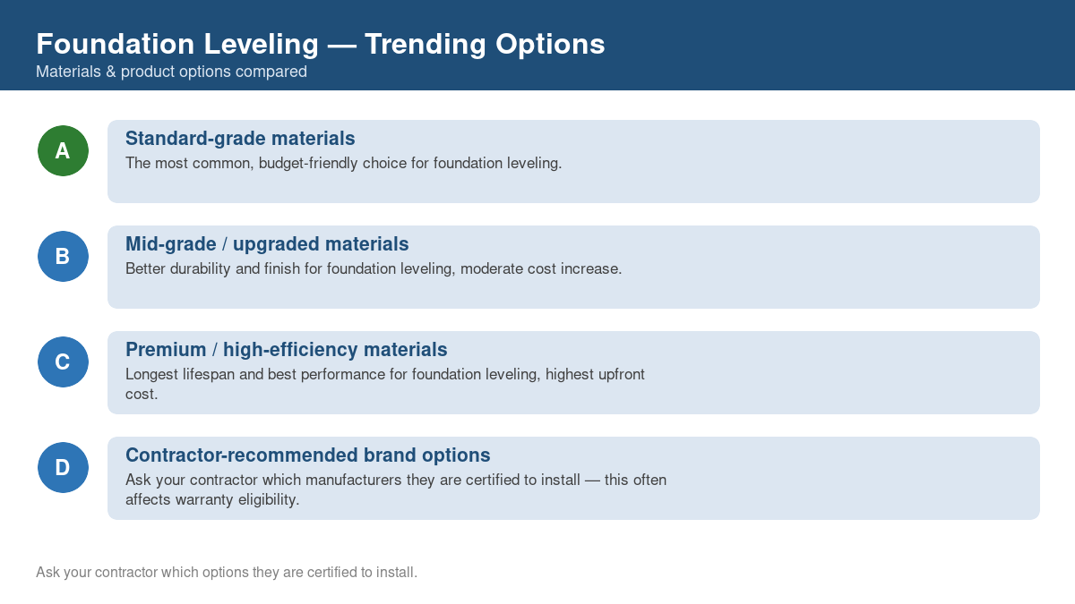Comparison of trending material and product options for foundation leveling in 2026