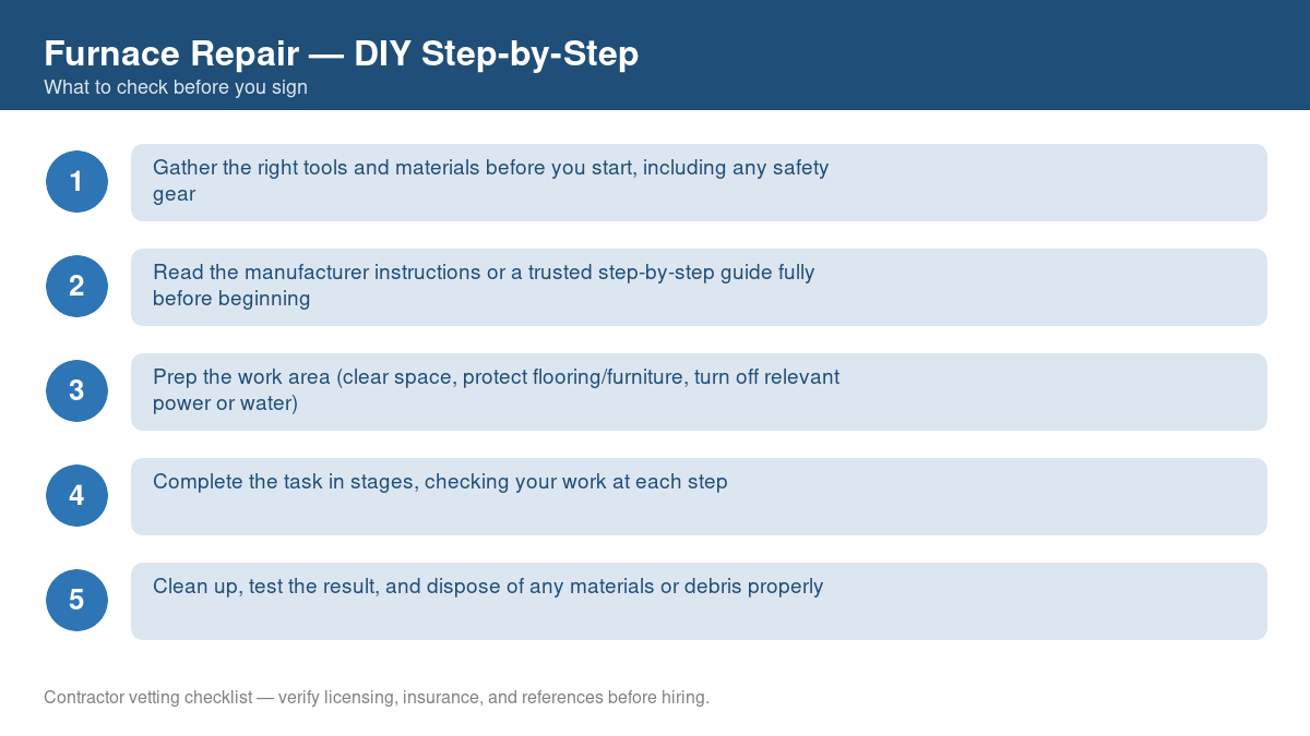 Checklist of step-by-step instructions for DIY furnace repair