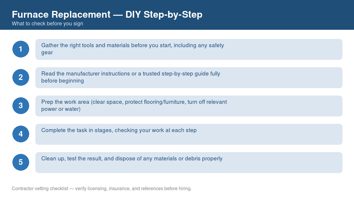 Checklist of step-by-step instructions for DIY furnace replacement