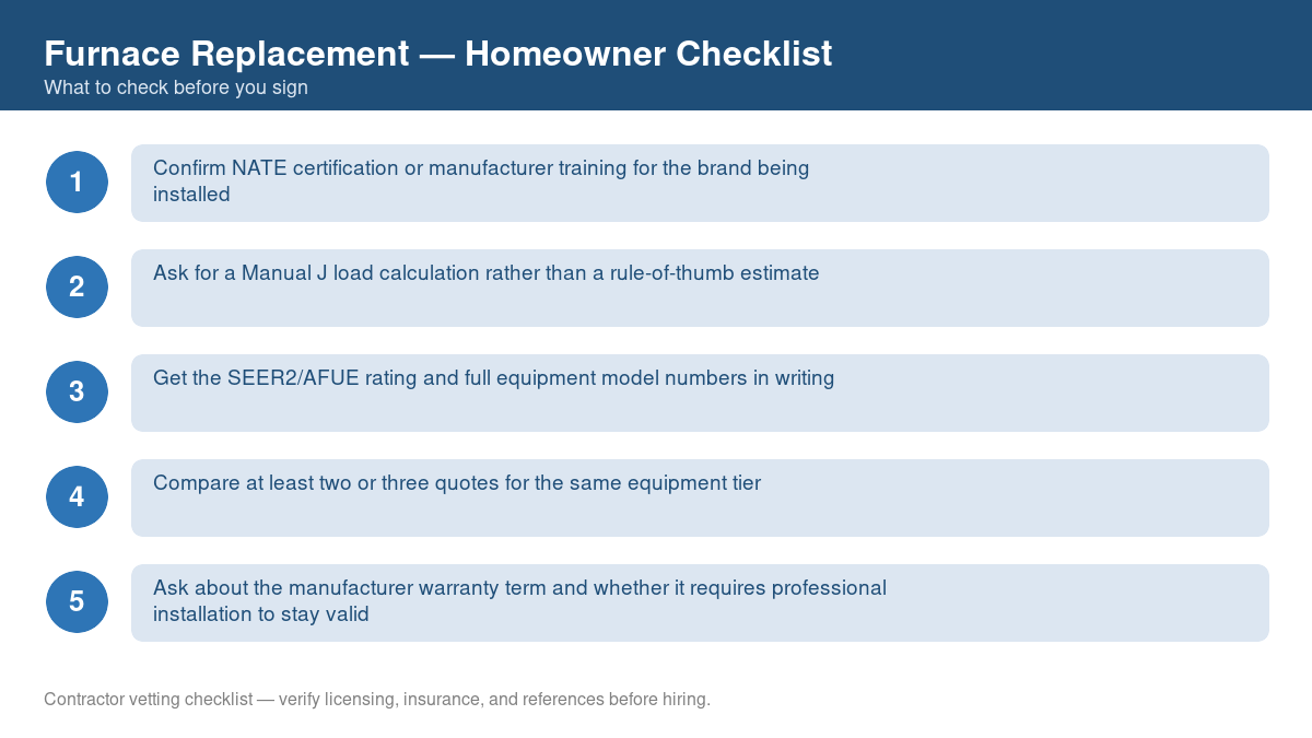 Checklist of steps to take before starting furnace replacement