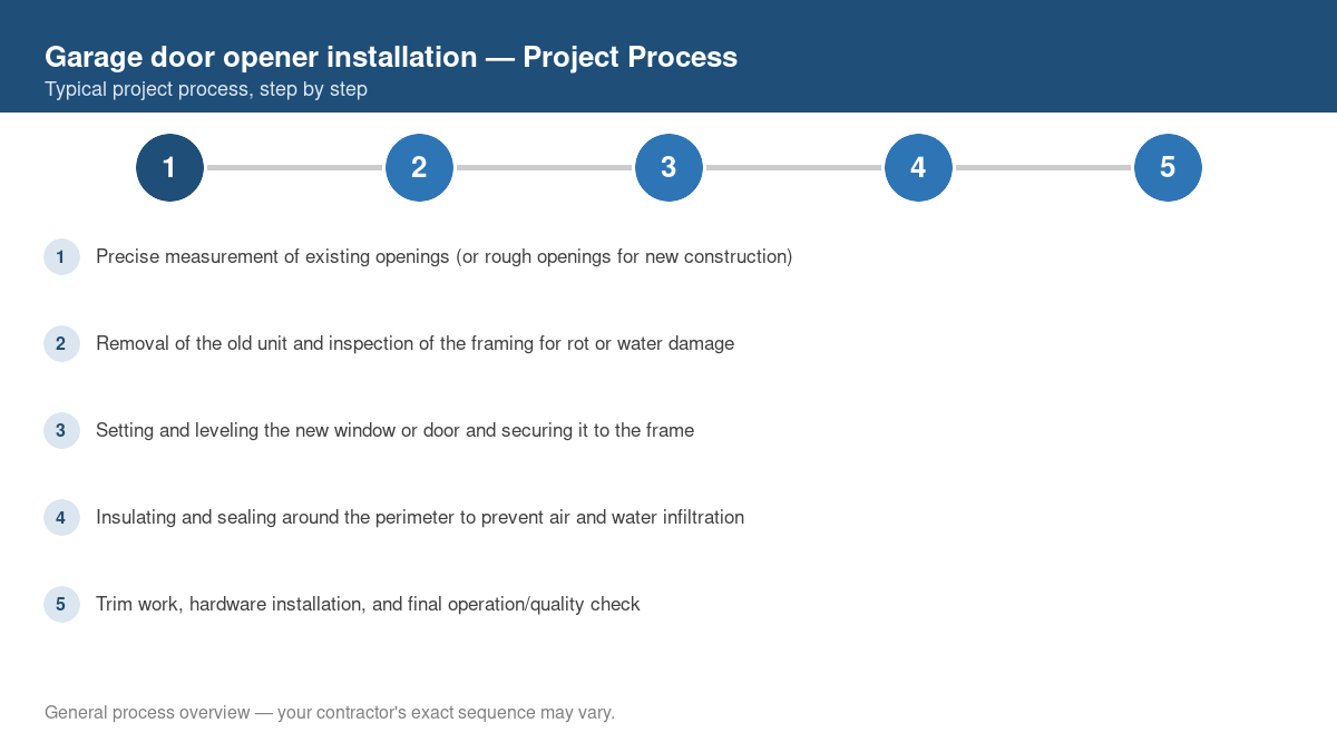 Step-by-step diagram of the typical process for garage door opener installation