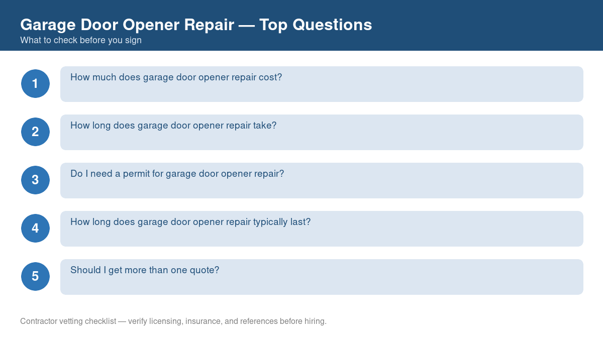 Checklist of the most common homeowner questions about garage door opener repair