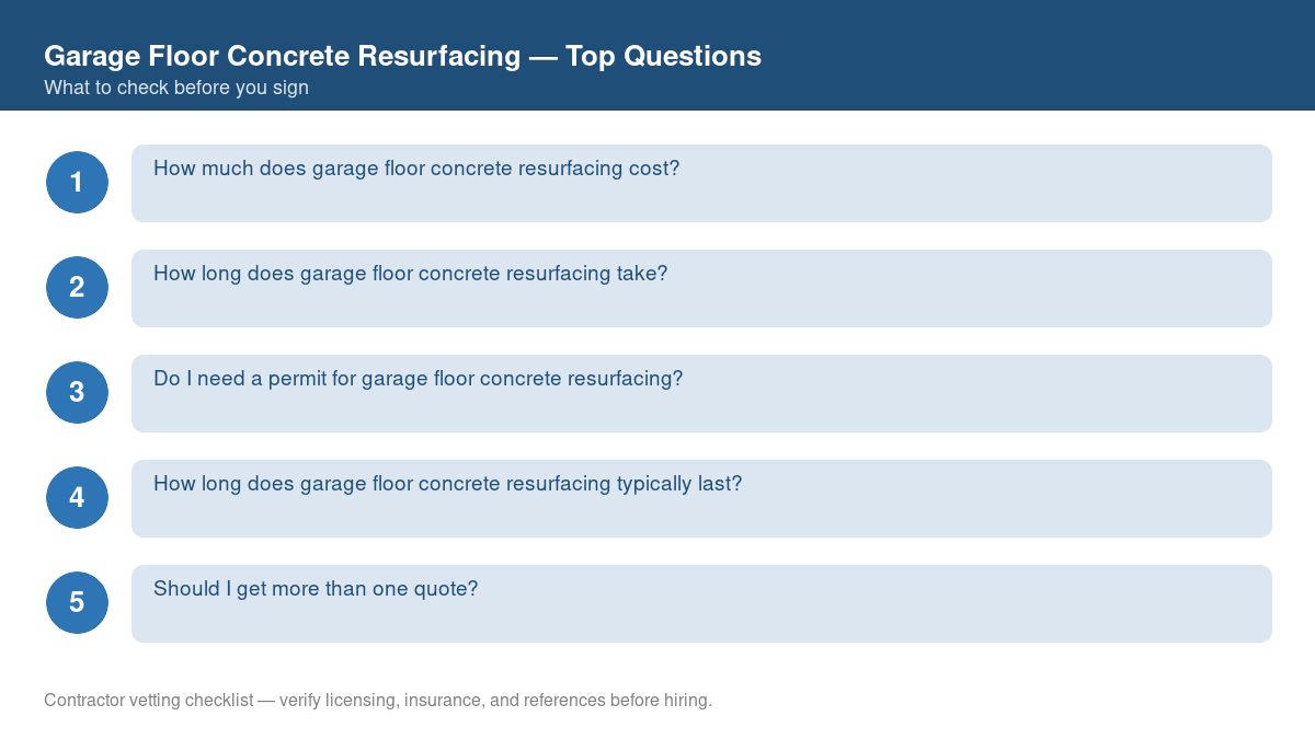 Checklist of the most common homeowner questions about garage floor concrete resurfacing