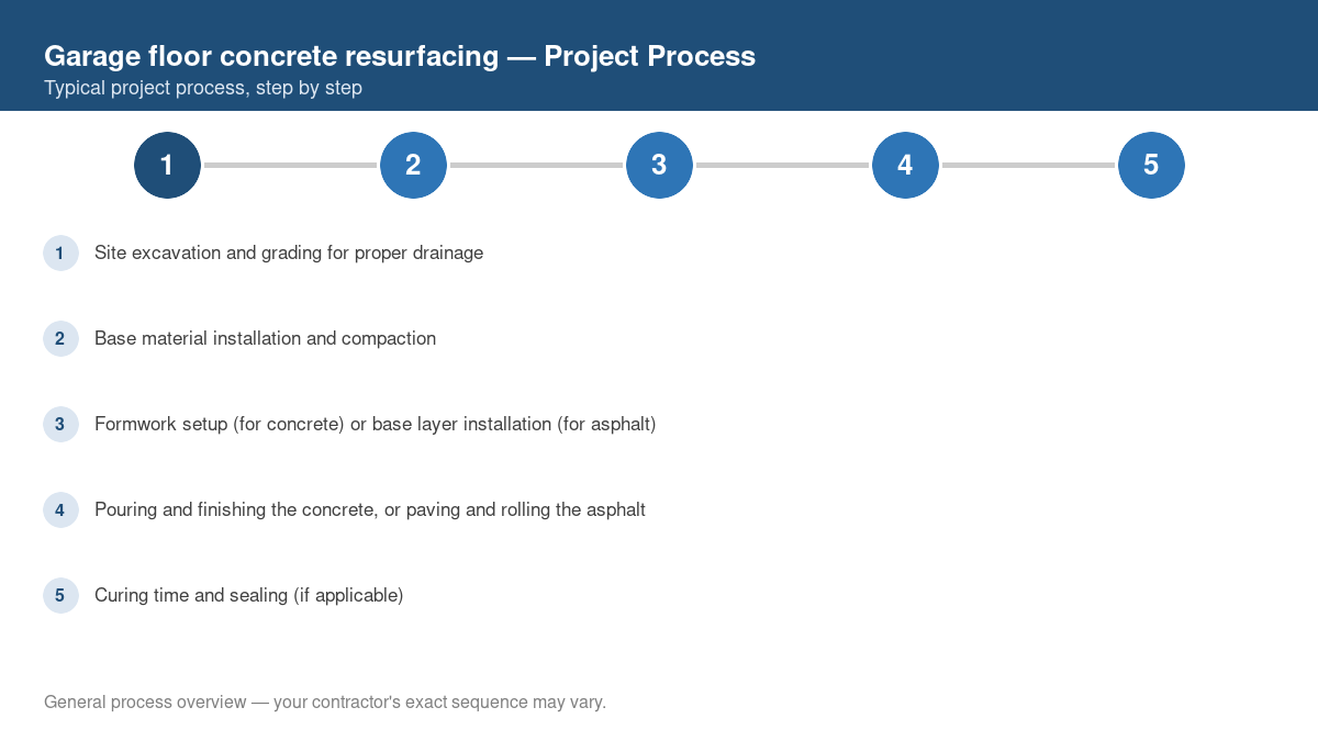 Step-by-step diagram of the typical process for garage floor concrete resurfacing