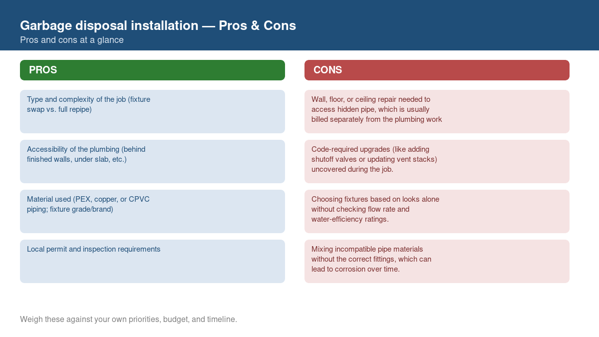 Pros and cons comparison chart for garbage disposal installation
