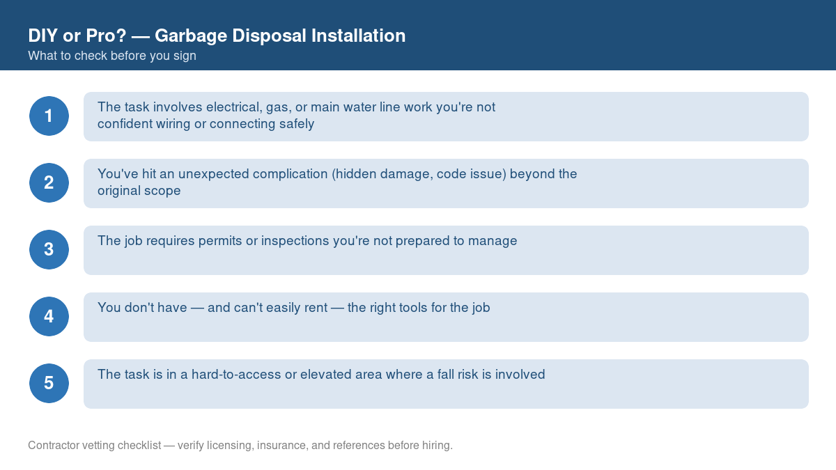Checklist of signs you should call a professional instead of DIYing garbage disposal installation