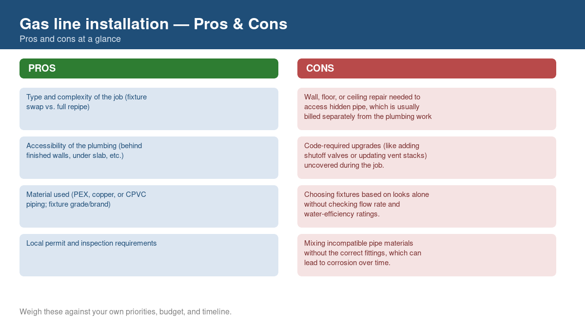 Pros and cons comparison chart for gas line installation