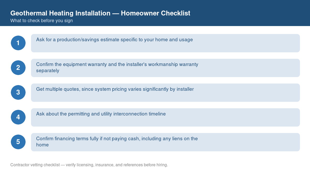 Checklist of steps to take before starting geothermal heating installation
