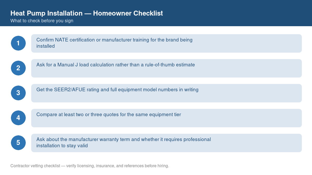 Checklist of steps to take before starting heat pump installation