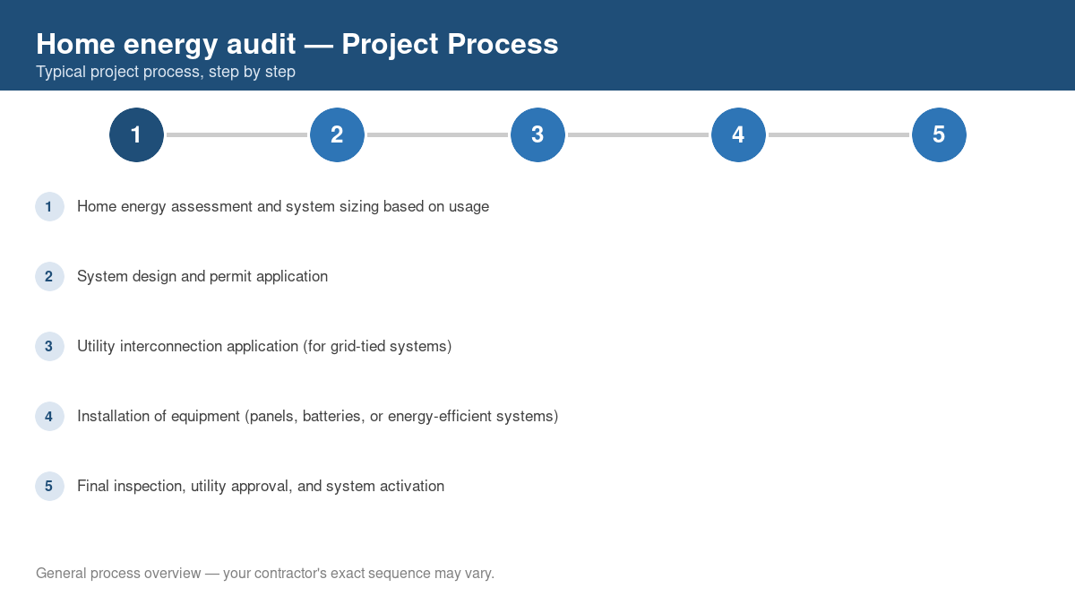 Step-by-step diagram of the typical process for home energy audit