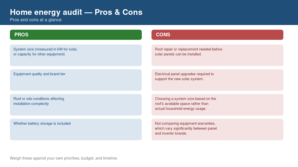 Pros and cons comparison chart for home energy audit