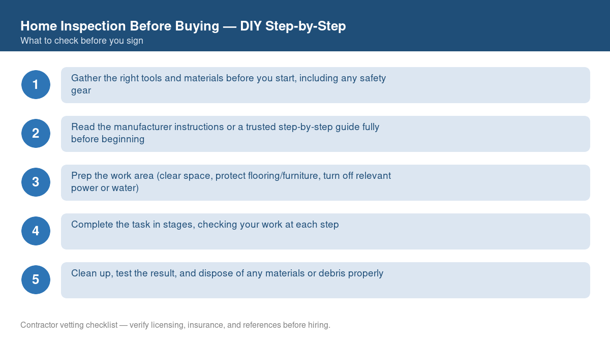 Checklist of step-by-step instructions for DIY home inspection before buying