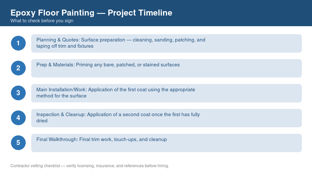 Checklist showing the typical project timeline for epoxy floor painting